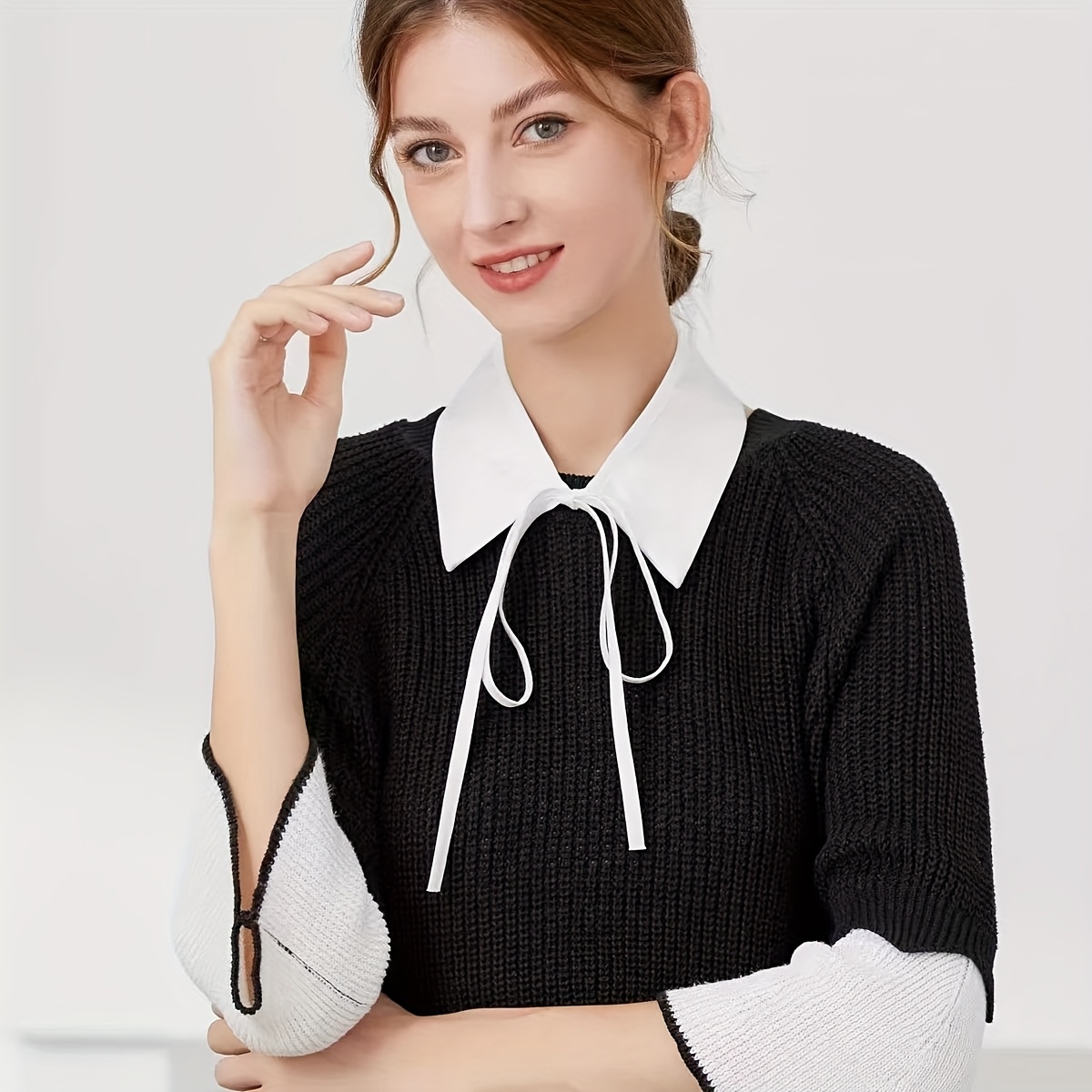 TEMU Lace-up Small Stand Collar Fake Collar Women's Versatile Fashion Decorative Collar Spring Autumn Winter Multifunctional Lace-up Pointed Collar
