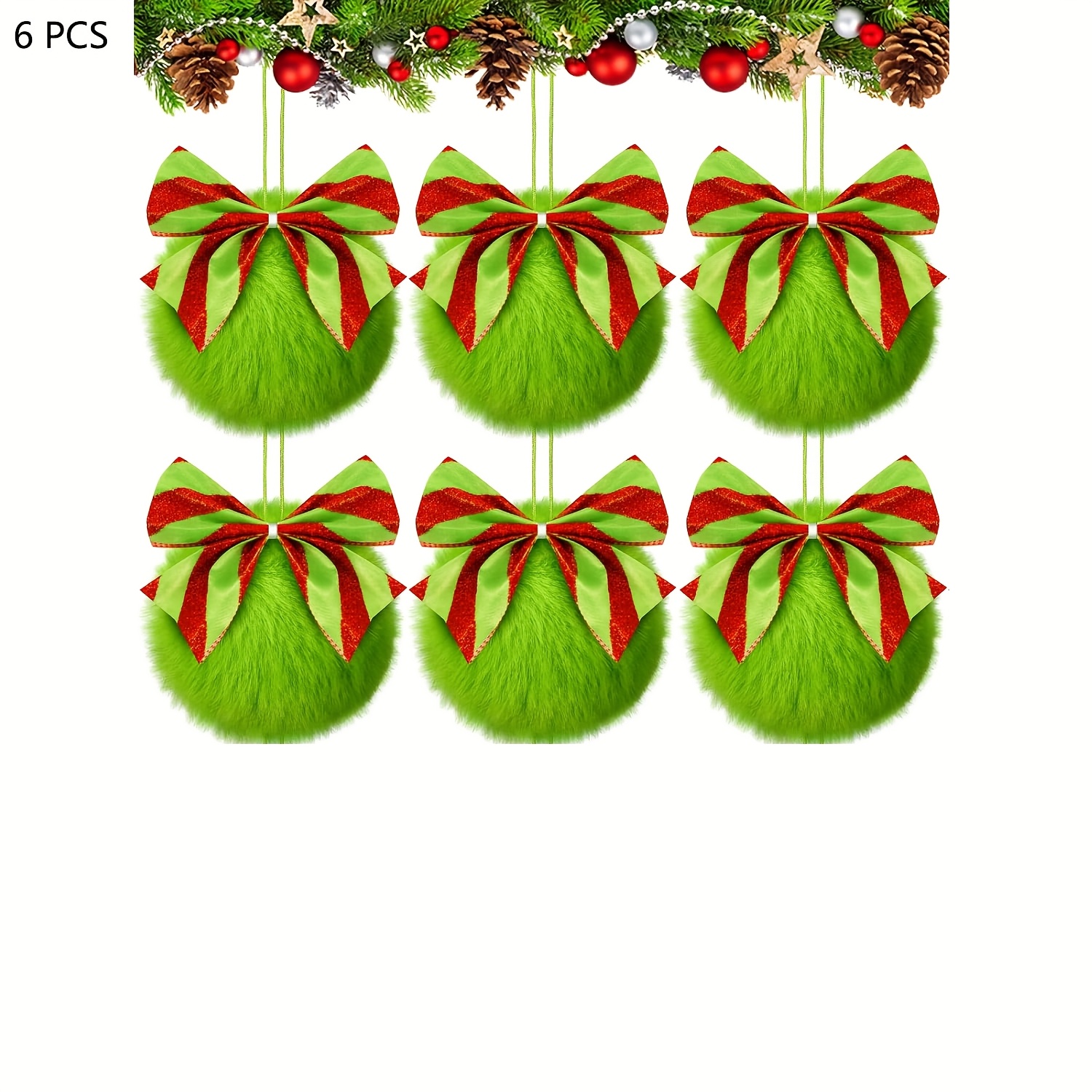 TEMU 6pcs Jangostor Lime Green Christmas Ball Ornaments - Round Tree Hanging Decorations With Hanging Hooks, Lime Green Glossy Balls For Party Decor,