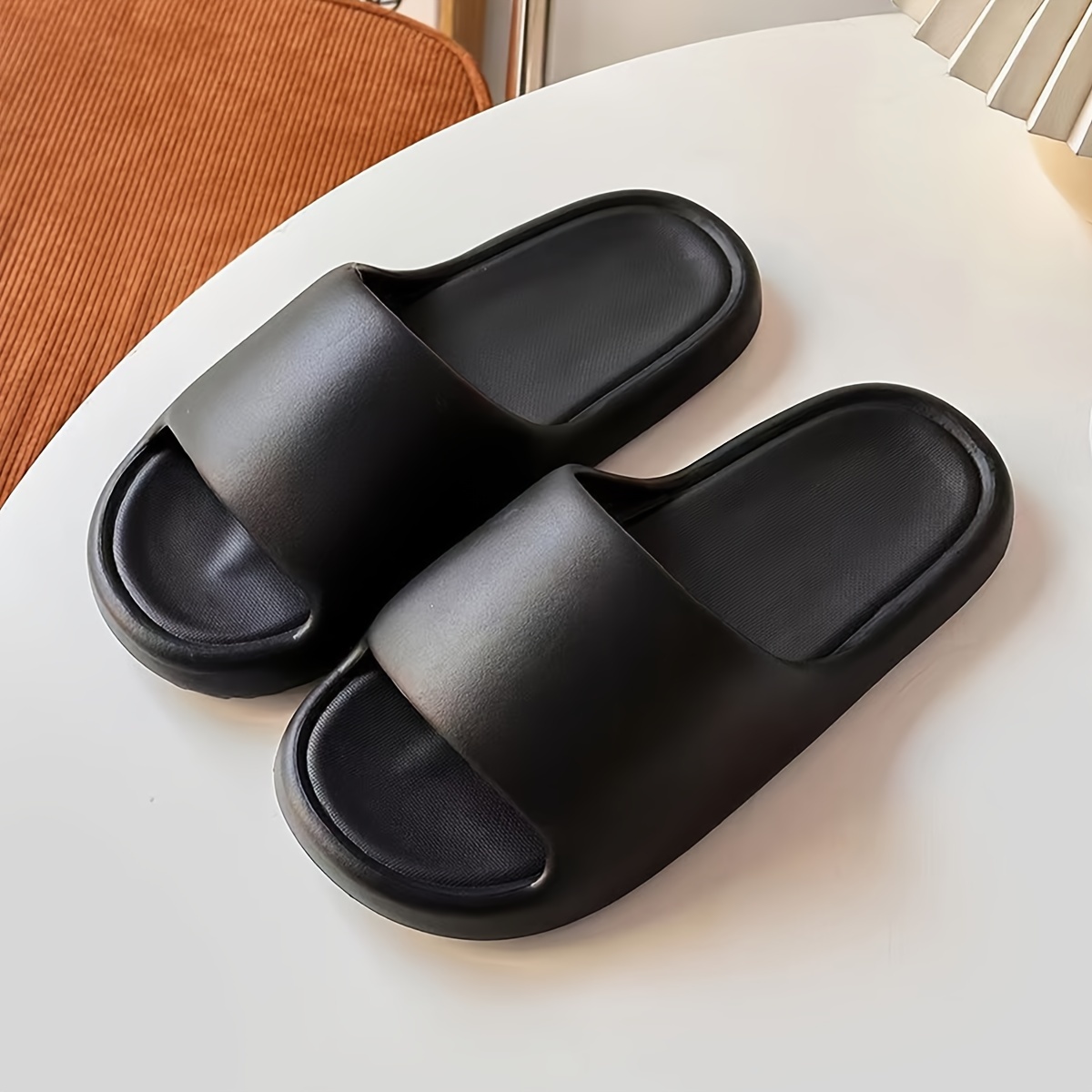 

Men's Solid Color Open Toe Breathable Slippers, Comfy Non Slip Durable Anti Odor Eva Slides, Men's Summer Indoor Footwear