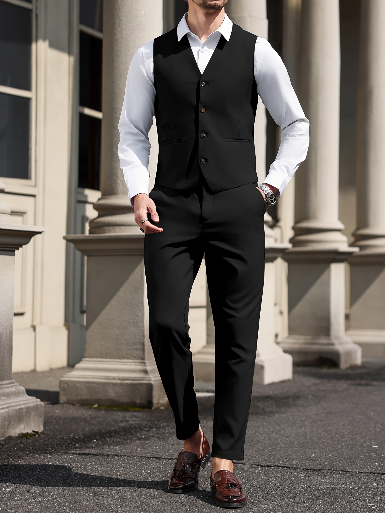 conjunto chaleco traje negocios elegante hombre color Temu El - Main Image