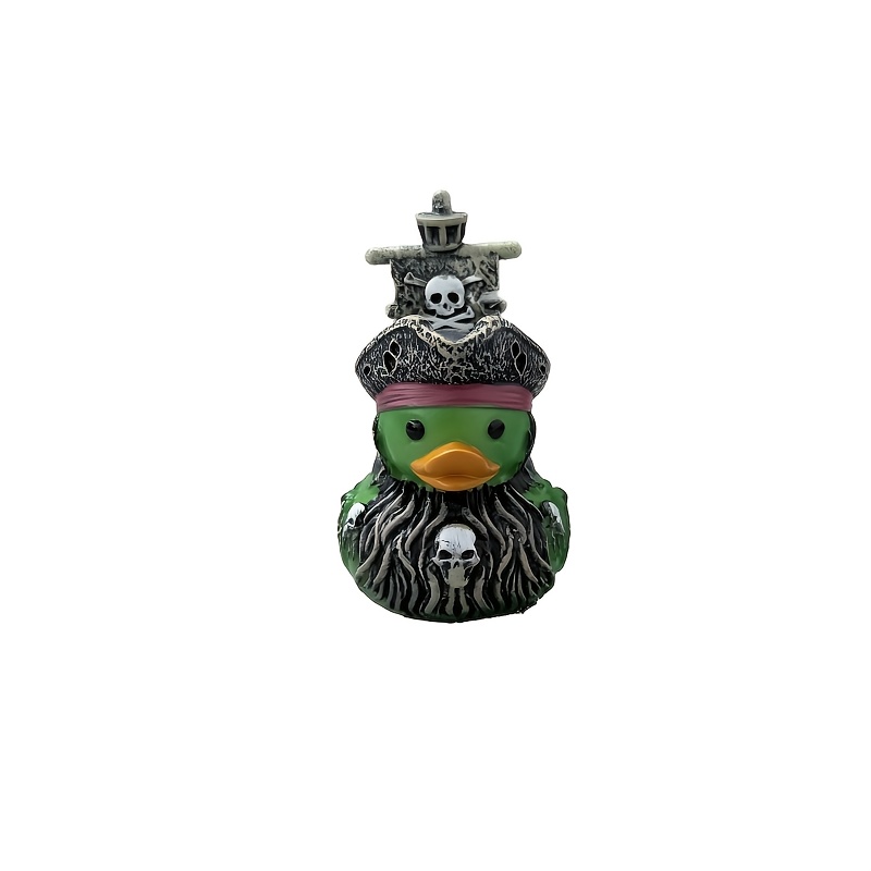 Image of Collectible Figurines ，green Pirate Duck Statue With Beard And Pirate Hat - Ocean-themed Duck Figurine, Suitable For Home Desks, Parties, Bars, Halloween Gifts, And Collectibles
