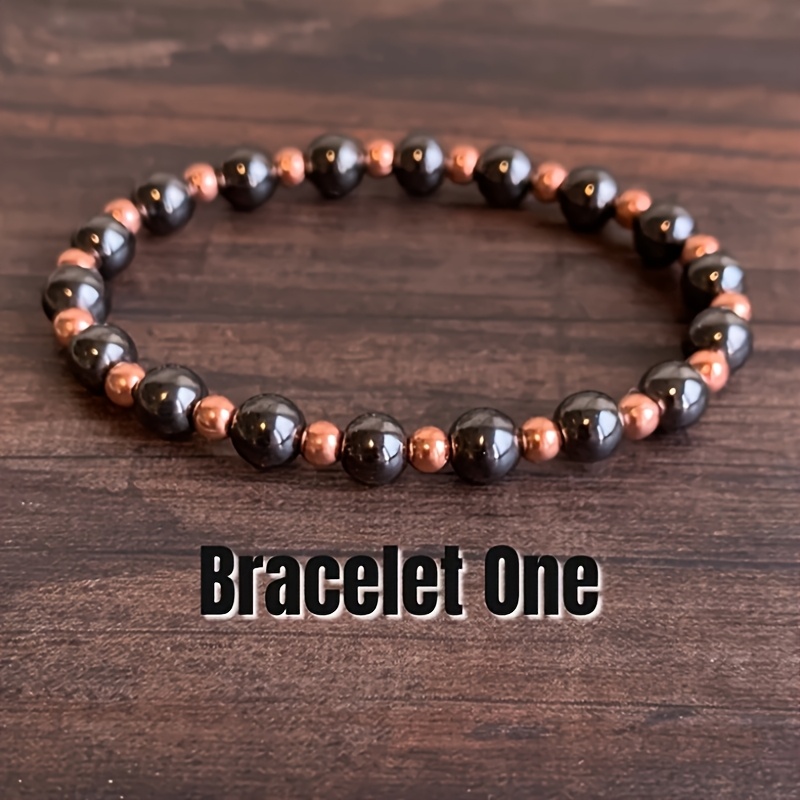 E-shop 1 Stück Schutzarmband, natürliche Hämatit- Kupferperlen, handgefertigte Perlen, Chakra-Schmuck, hochwertige Accessoires für Damen Herren, 4/6/8