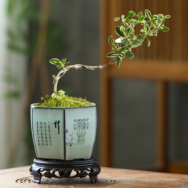 

Ceramic For Succulents, Made Of Purple Clay And Coarse Pottery, Featuring Designs Of And Bamboo, Suitable For Planting , Shaped Like A Lotus, Complete With A Base.