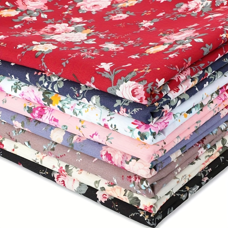 

8pcs Vintage Floral Cotton Fabric Squares, 19x20 Inch - Pre-cut Quilting & Crafting Material For Decor And Party Supplies