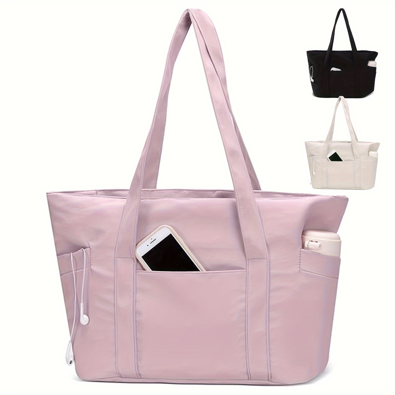 

Lightweight Polyester Tote Bag For Women - Large Travel & Work Handbag With Zipper, Tablet Compartment, And Multiple Pockets - In Cream, Pink, Black, Carryon | Functional Fashion | Sturdy Handles