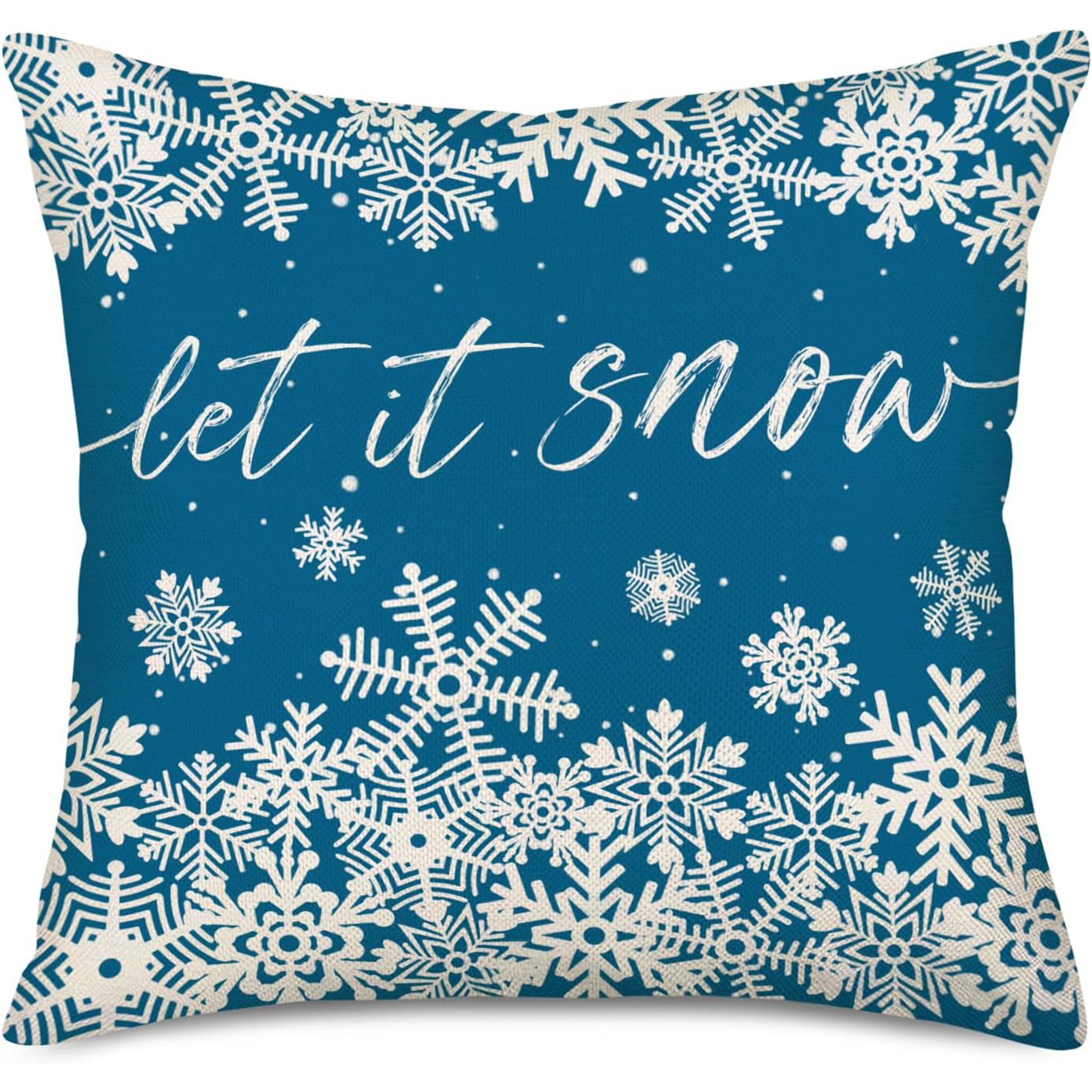 

Let It Snow Snowflake Throw Pillow Cover, Contemporary Style Linen Cushion Case With Zipper Closure, Machine Washable, Single-sided Christmas Holiday Decor For Various Room Types - 1pc