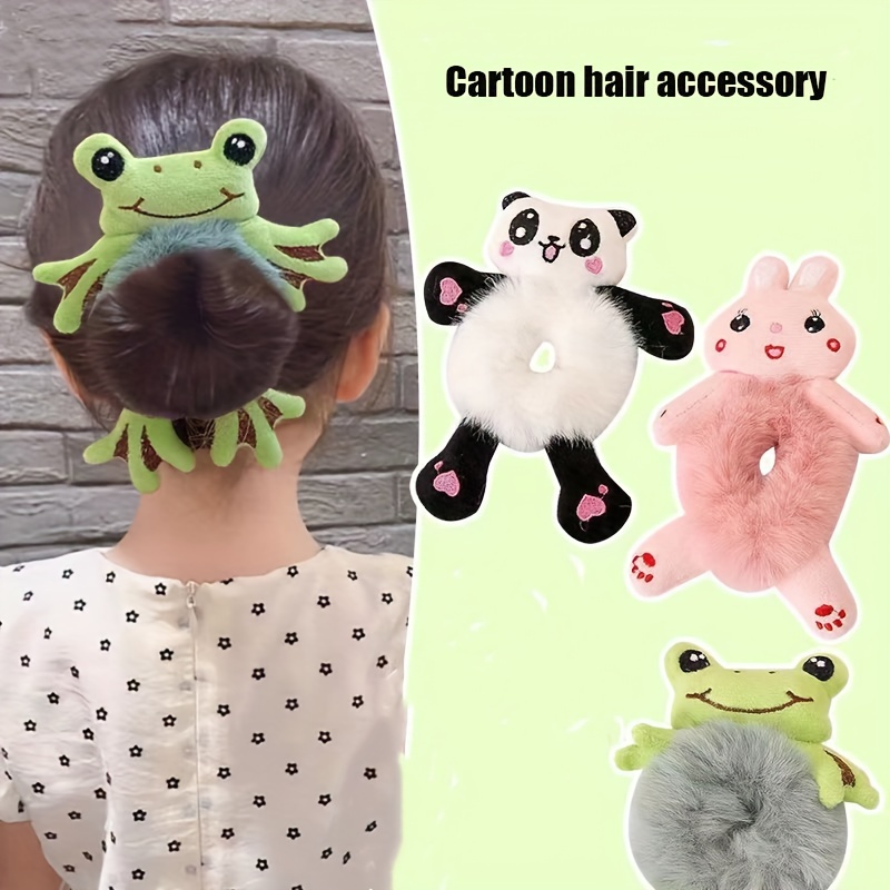 

2pcs/3pcs Cute Funny Rabbit Frog Panda Cartoon Elastic Hair Ties Hair Accessories For Girls