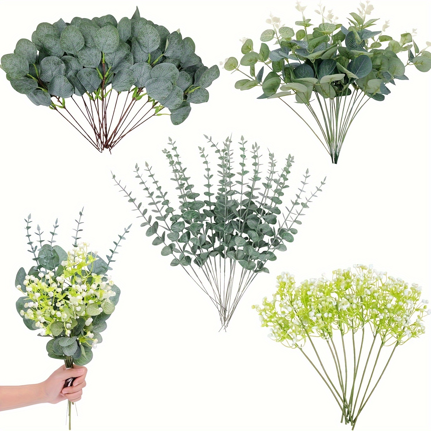 

70 Pcs 4 Mixed Eucalyptus Leaves Stems, Artificial Eucalyptus Leaves Picks Dried Eucalyptus Babys Breath Artificial Flowers For Floral Arrangement