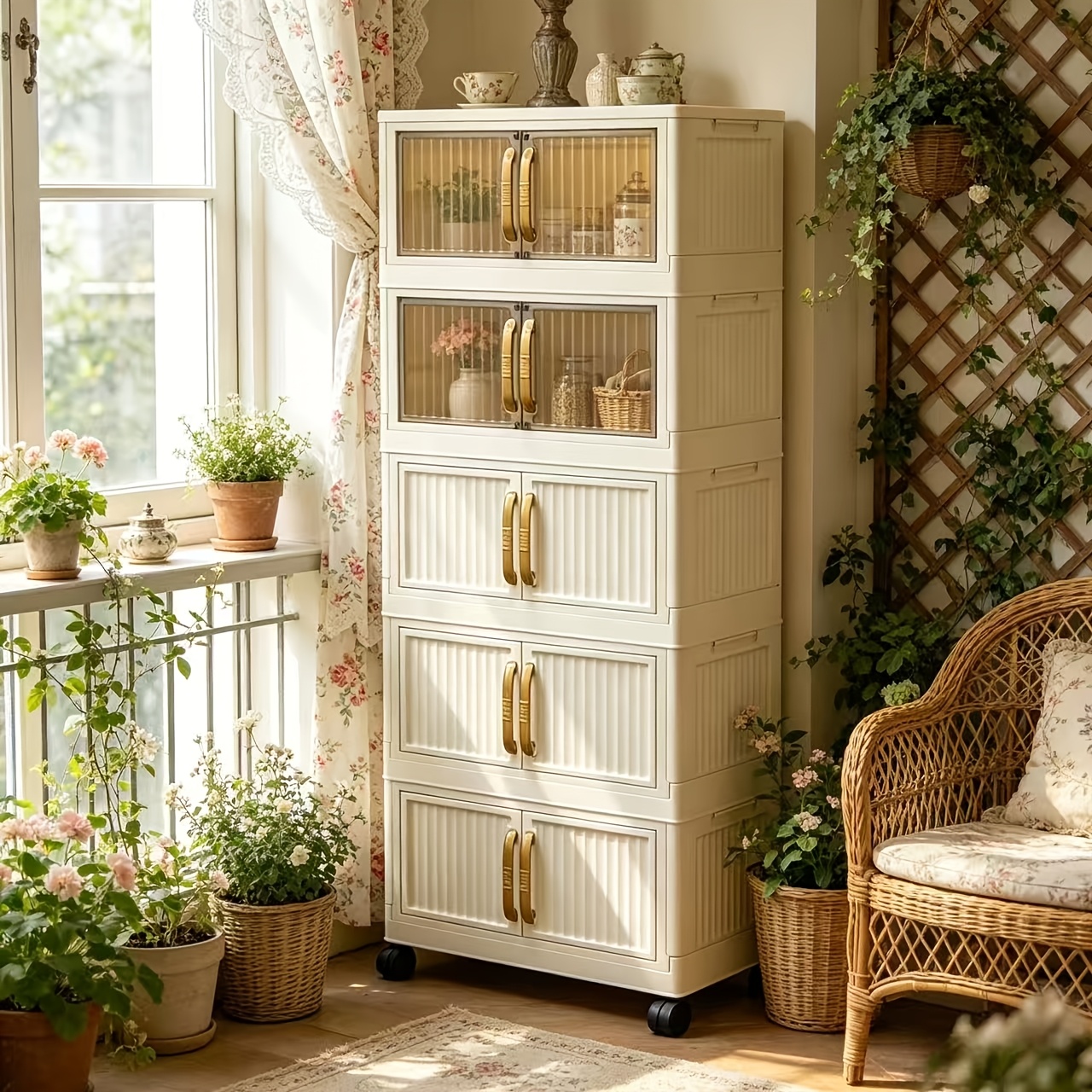 A Five-story Ultra-large Capacity Cream-style Storage Cabinet with Compartments! Equipped with Wheels for Mobility, It Can Store All Clutter In Bedrooms, Living Rooms, And Bathrooms