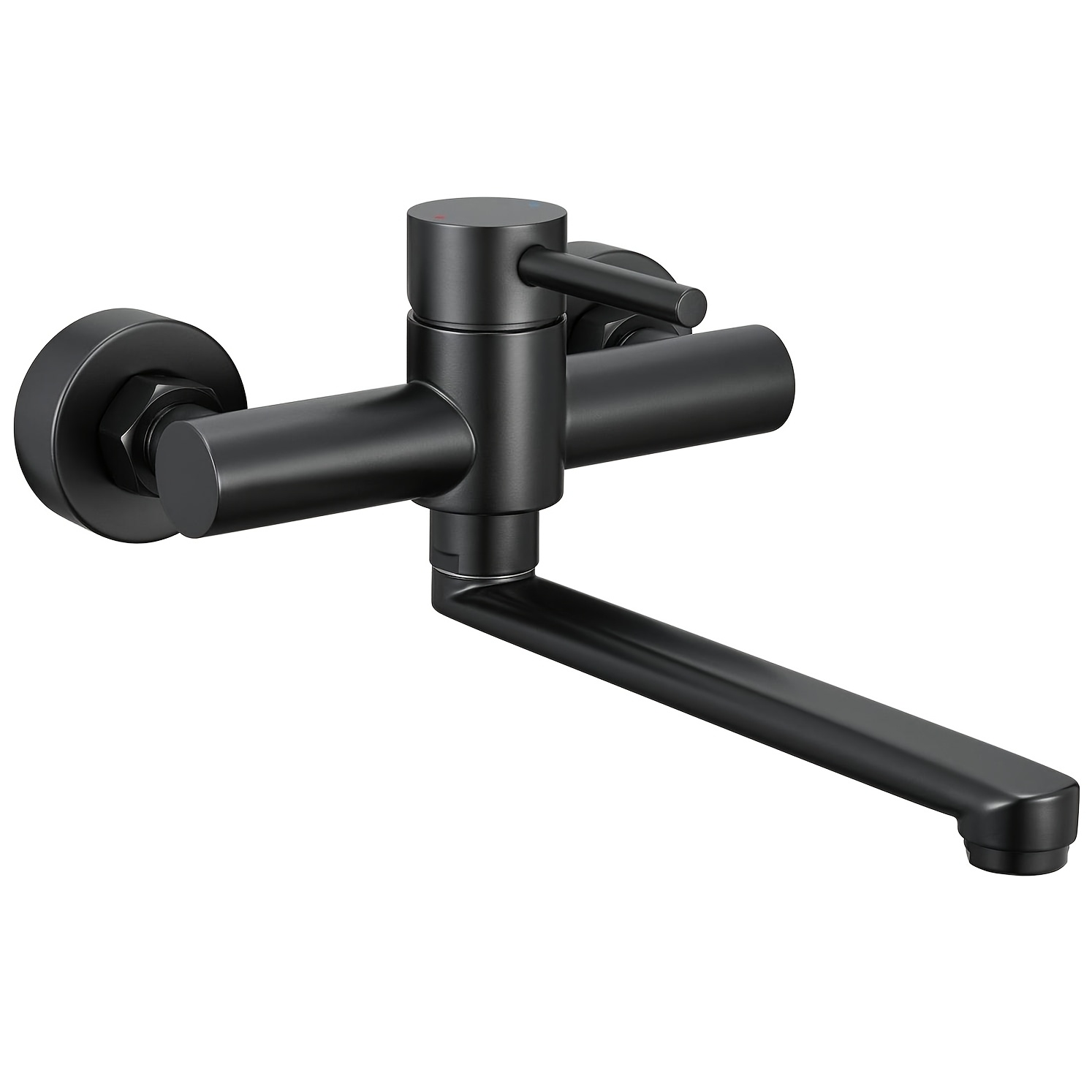 Image of Matte Black Wall-mounted Stainless Steel Kitchen Faucet, 360 Degree Swivel Wall-mount Kitchen Mixer Tap, High-pressure Single-lever Mixer, Durable Water-saving Wall-mounted Sink Faucet, Rust-proof