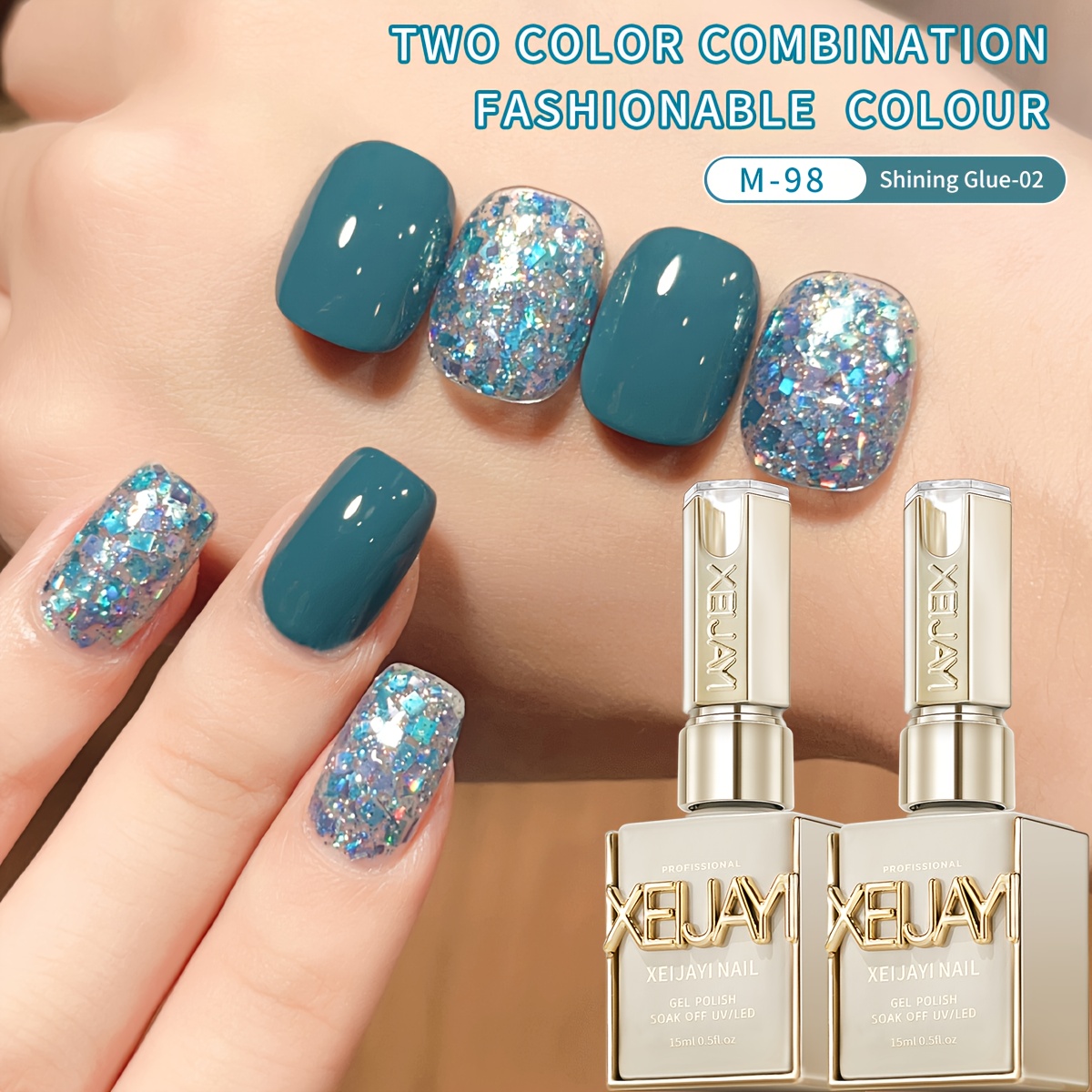 Glitter Nail Art 2 Colors 15ml Gel Nail Polish Soaking Led Nail Gel Salon Female Nail Art Tools Fashion Nail Designs