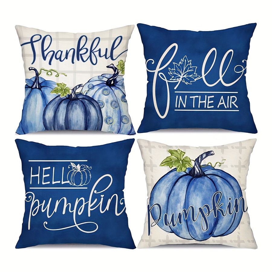 

4 Pieces Polyester Fall Pillow Covers - Pumpkin Throw Pillow Cover For Home Couch Bed - Autumn Thanksgiving Decoration - No Pillow Core - 16x16, 18x18, 20x20