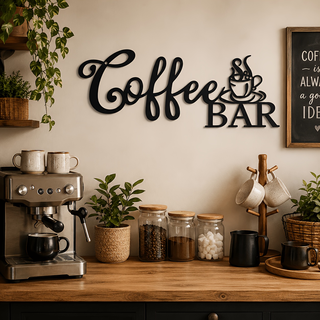 TEMU 1 pièce Décoration murale en métal pour , Panneau de café cursif noir/blanc de 13,78 pouces avec motif de tasse, Décoration murale légère pour