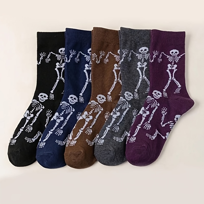 

10 Pairs Funny Skeleton Socks, Halloween Street Style Mid Tube Socks, Women's Stockings & Hosiery For Fall