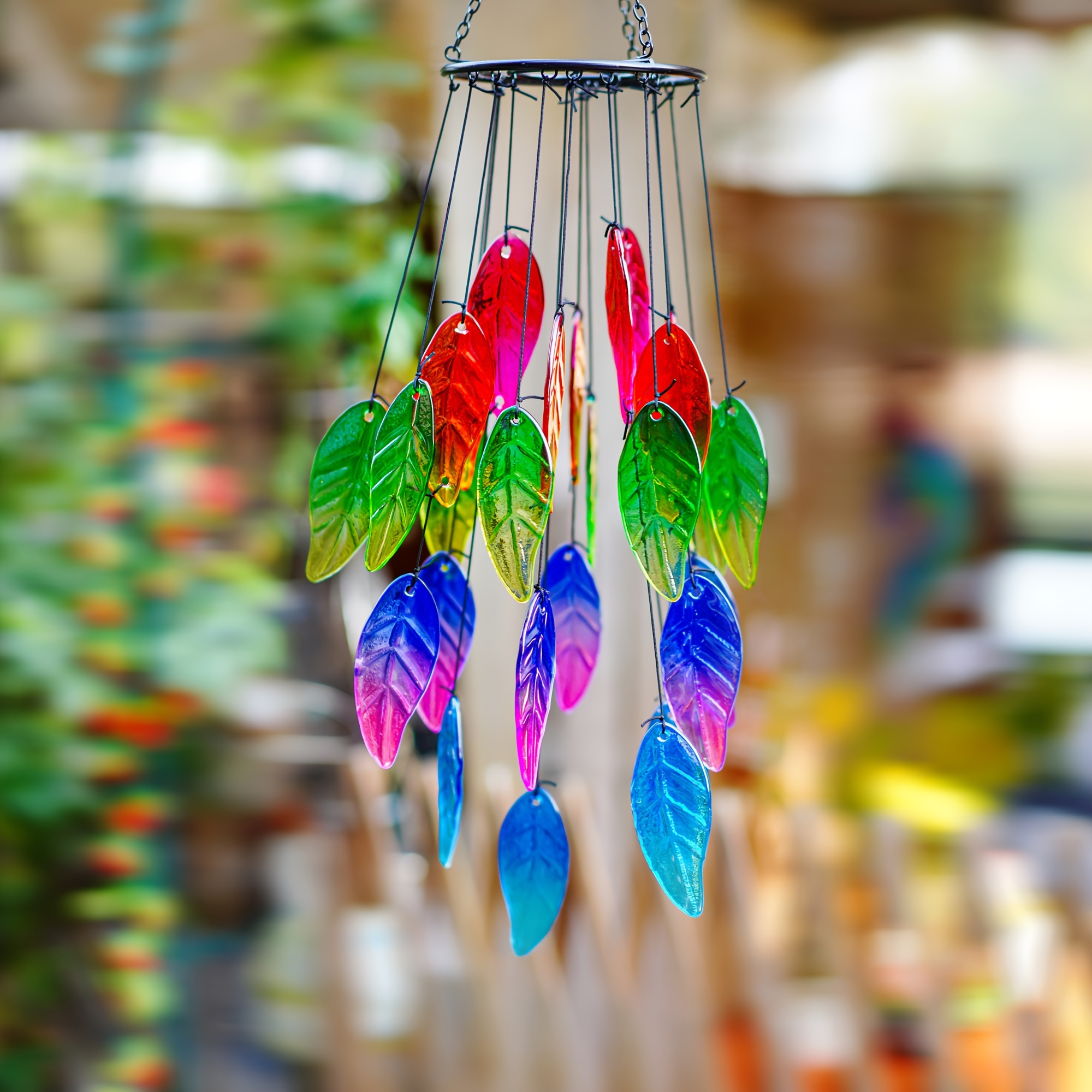 Mediterranean Style Handcrafted Glass Leaf Wind Chime Non - Temu