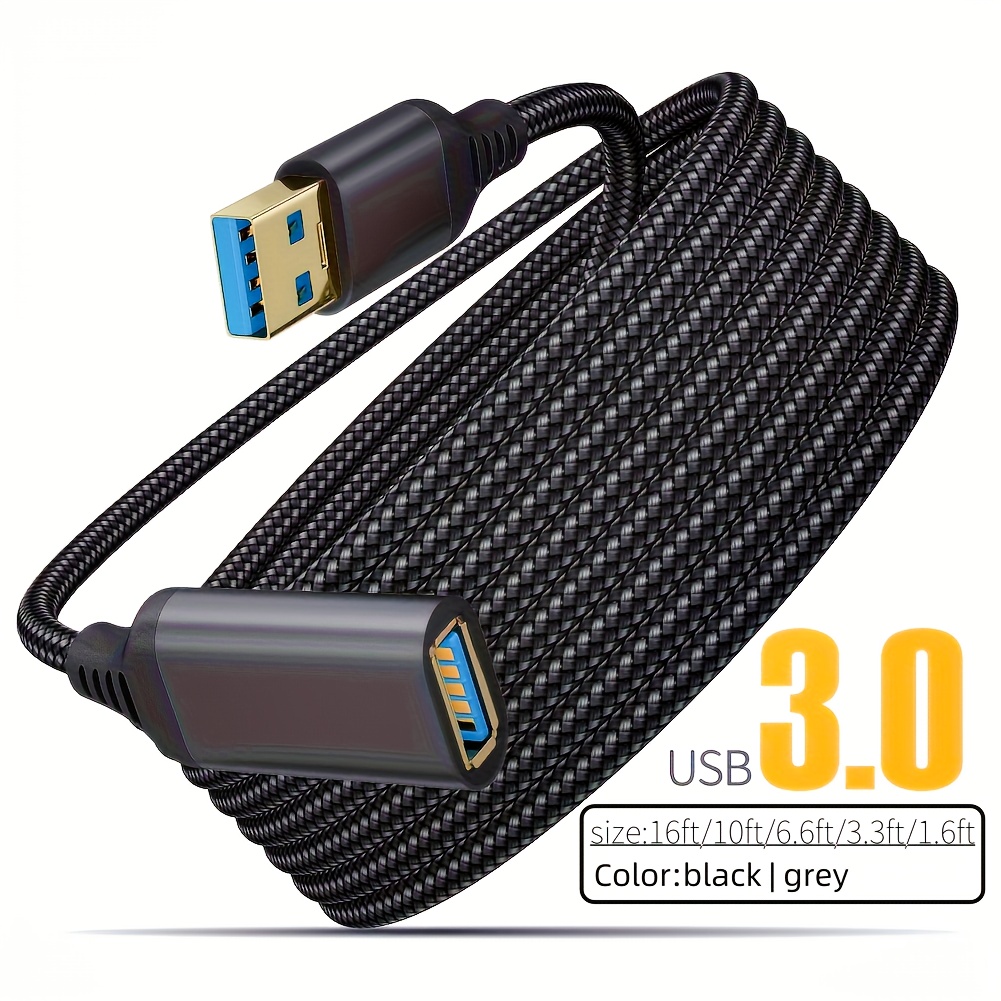 High-Speed 5Gbps USB 3.0 Extension Cable, Nylon Braided Type-A Male to Female, Compatible with Oculus, PS VR, Printer, Scanner, Keyboard, Mouse, Card Reader, Camera, Hard Drive