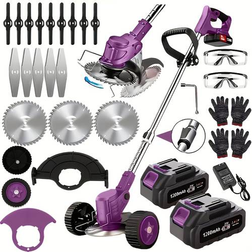 item picture portable home cordless electric lawnmower garden weeder wireless mower features 3 blade types and two high capacity lithium ion batteries powerful performance for lawns gardens and yards tool discount mens gift christmas