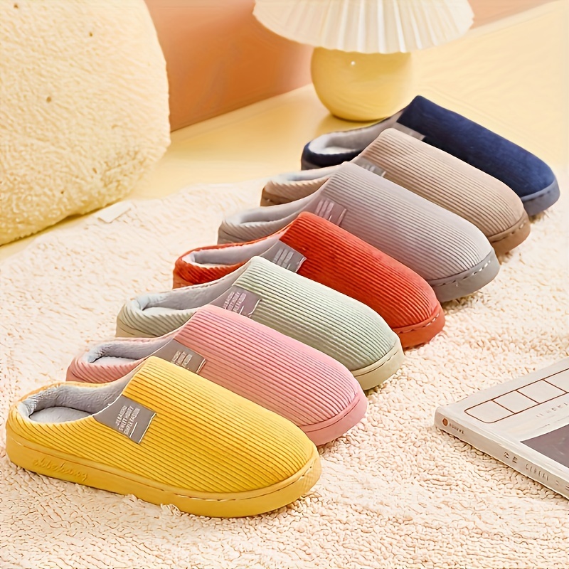 

Mens Winter Corduroy Slippers -luxurious Soft Plush Lining - Anti.skid Slip-on -ribbed Upper -indoor Comfort Shoes For Cozy Days