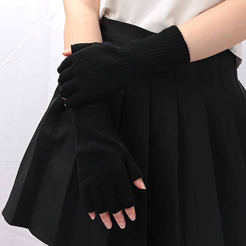2pcs Black Fingerless Gloves for Winter Warmth
