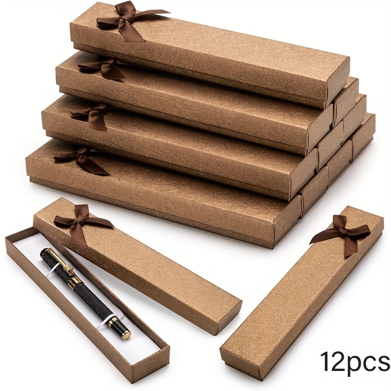 E-shop 12/24 Stück Leere Stift Präsentationsboxen, Braune Karton Stiftbox mit Schleife, Büro Klassenzimmer Kugelschreiber Schmuck Displayboxen