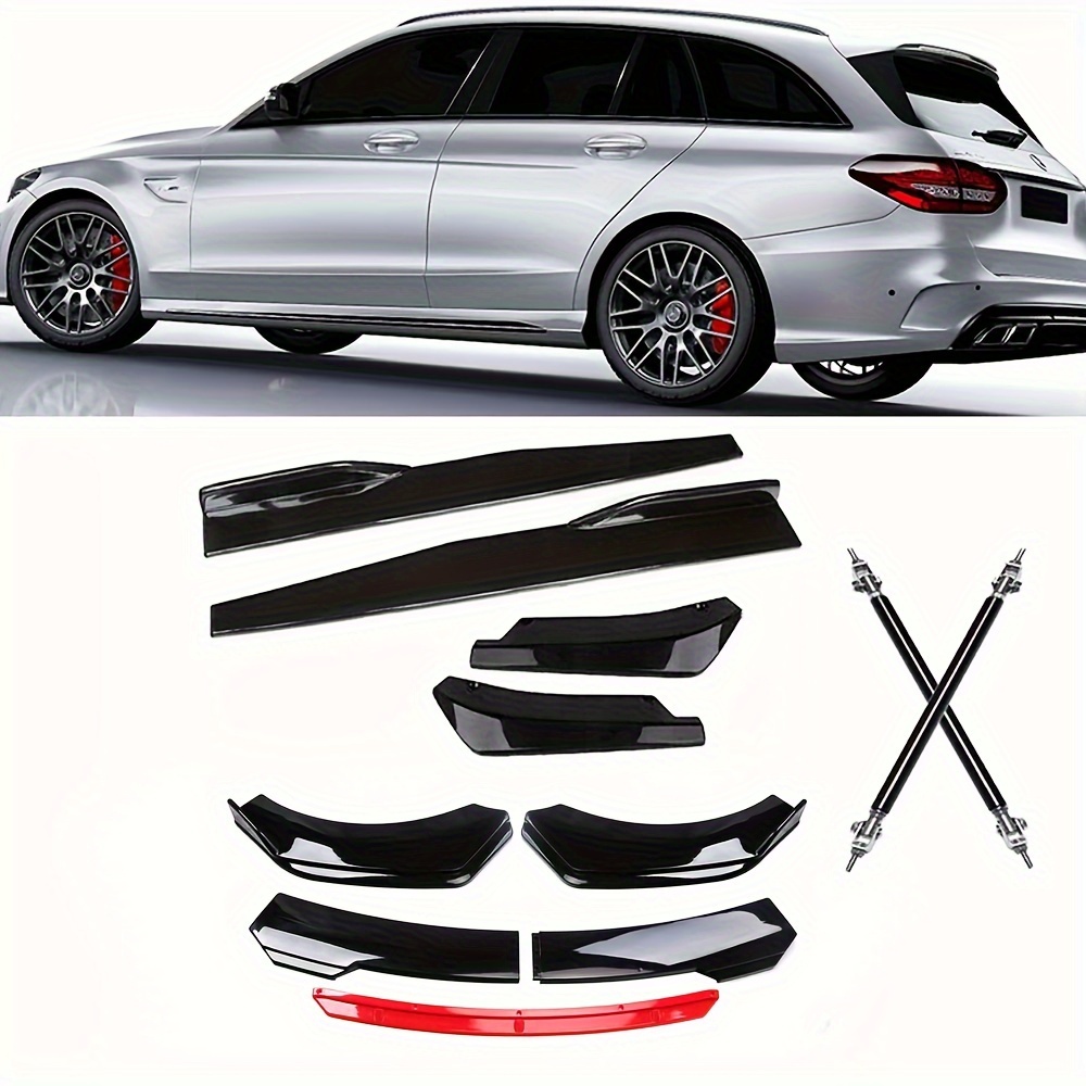 

Black & Red 69"-73" Adjustable Universal Car Front Bumper Lip Spoiler Diffuser Body Kits + 29" Car Side Skirt Extension Rocker Panel Body Kit+ 14" Car Rear Bumper Lip Compatible Most Vehicle