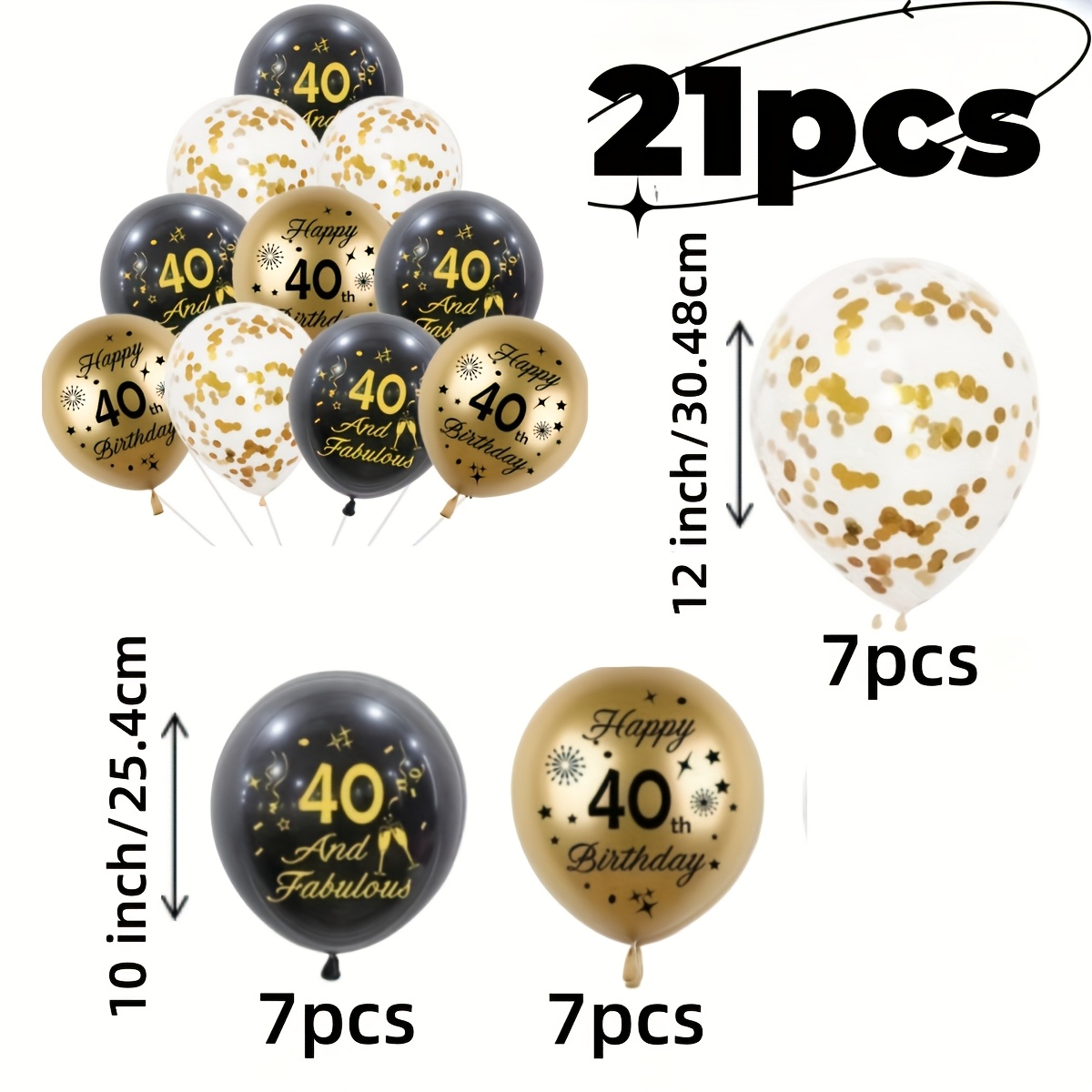 TEMU Golden 40th Birthday Balloons, 18 Printed Black Golden Balloons - Happy Birthday Party Decorations For Men And Women - Colorful Paper Bunch