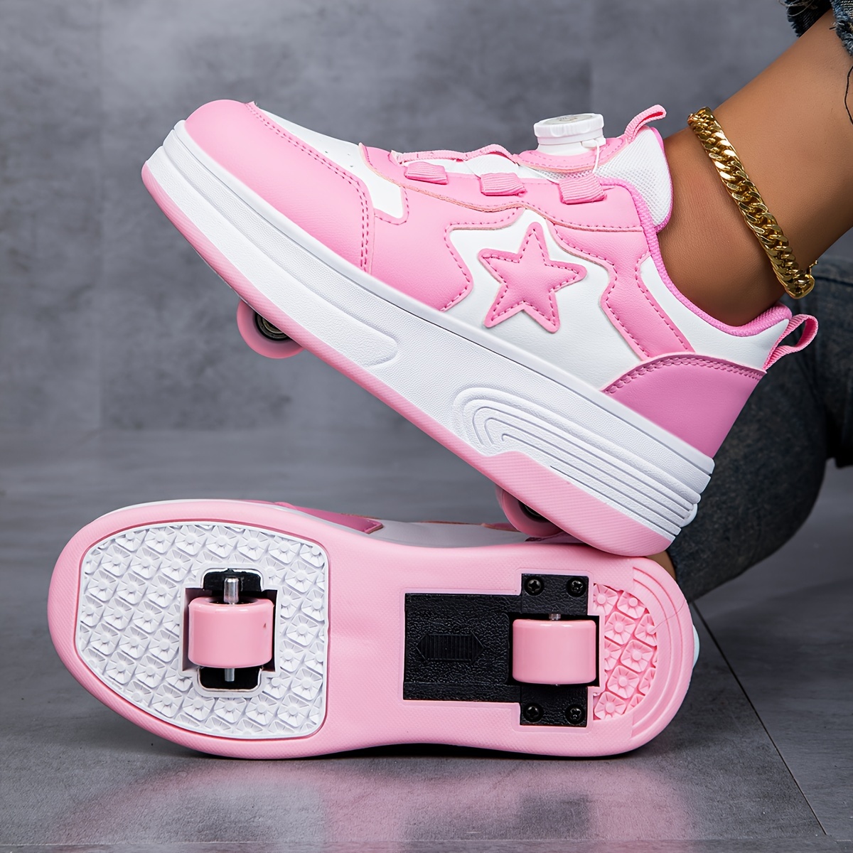 Pink Girls' Roller Skates - Double-wheel Skate Shoes - Outdoor Sneakers for All Seasons - For Girls - Suitable for Holiday Gifts, Christmas Gifts, and New Year Gifts - Fun and Active Play