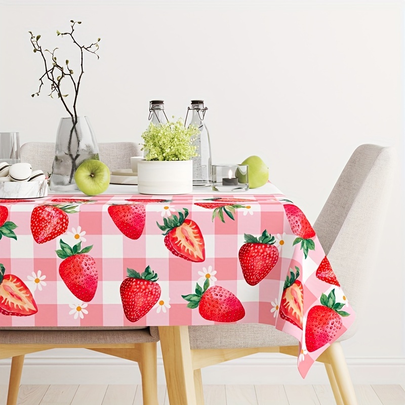 

1pc, Strawberry Waterproof Pe Tablecloth, 220*130cm, Sweet Strawberry Wedding Birthday Table Supplies, Baby Shower Party Decor Plaid Reusable Table Cover, Hotel Restaurant Decor