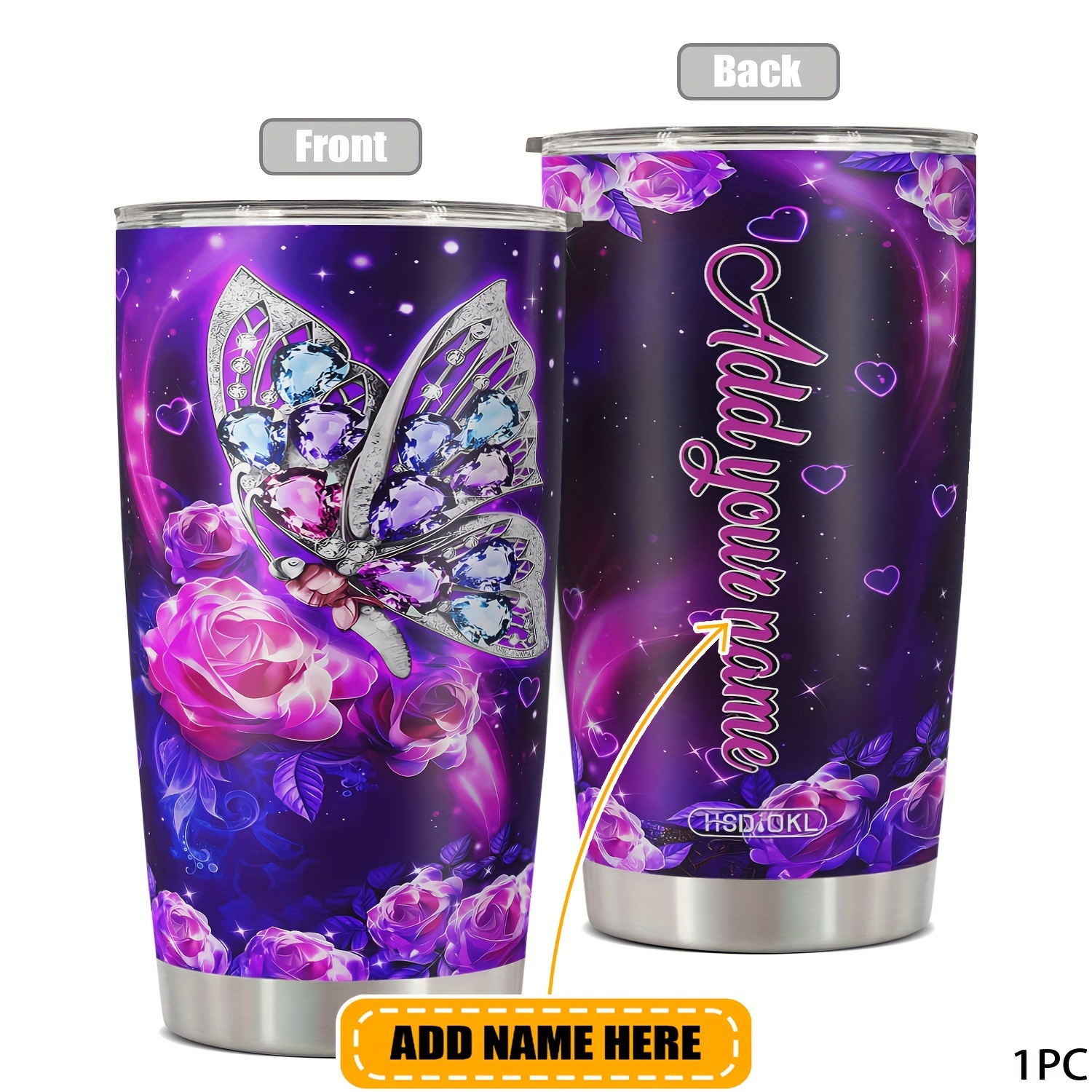 

1pc Personalized 20oz Lid, Diamond , Steel , Insulated For 12h Hot & 6h Beverages, Reusable, , Bpa-free, For Christmas, ,