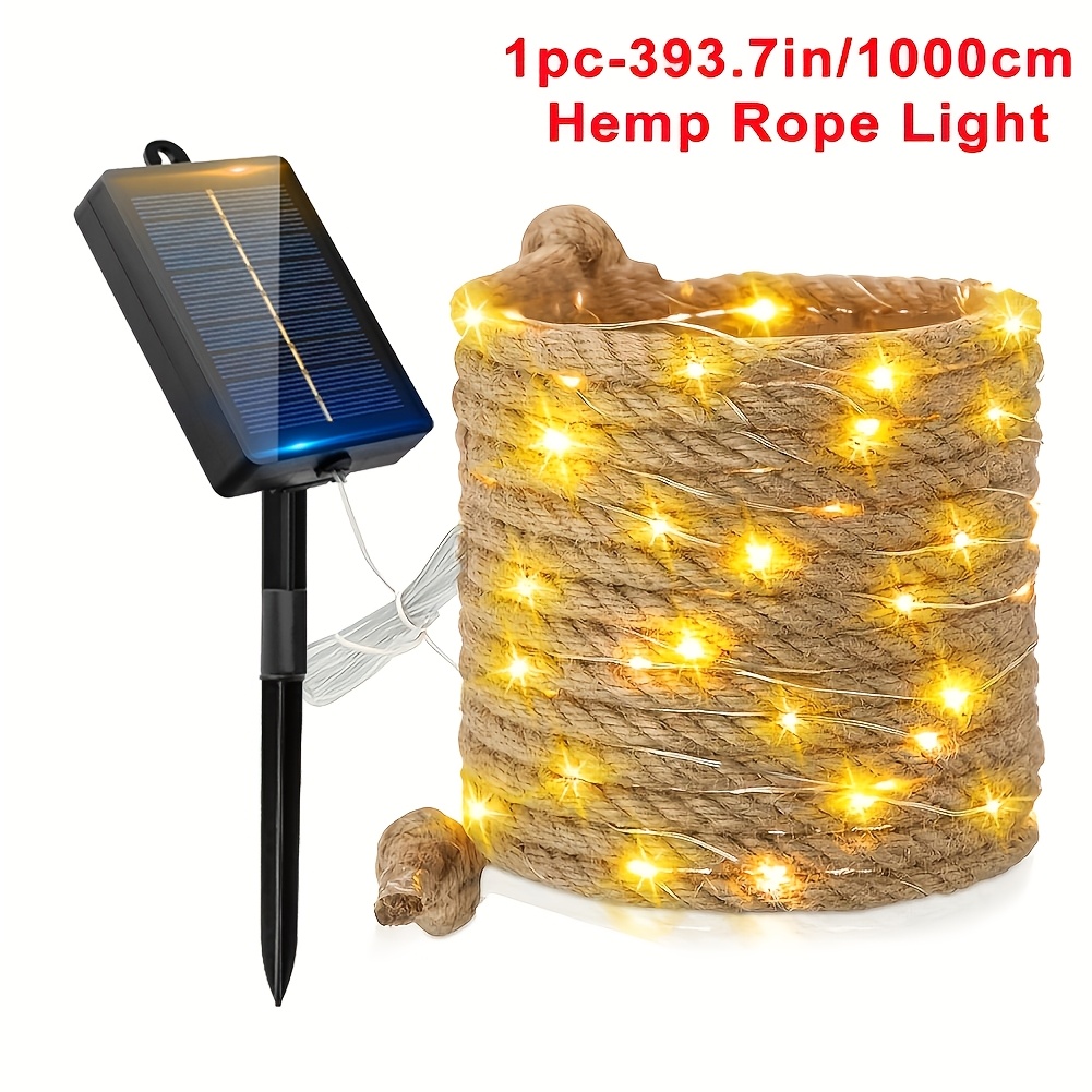 TEMU 200 Led/100 Led Outdoor Solar String Lights, Solar Powered Fairy Lights With Copper Wire Garland, Vintage Hemp Rope Garden Lights, 8 Lighting