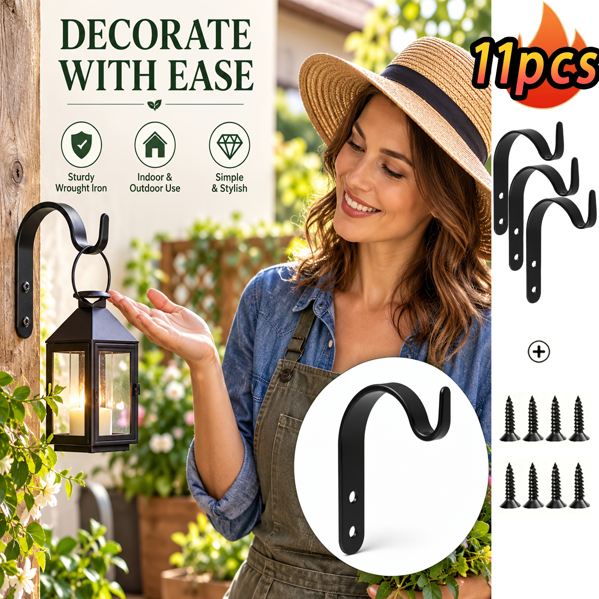 TEMU 11pcs Set. Heavy-duty Multi-functional Iron Hooks And Auxiliary Hooks. Used Indoors And Outdoors. Made Of Durable Metal Material. Suitable For