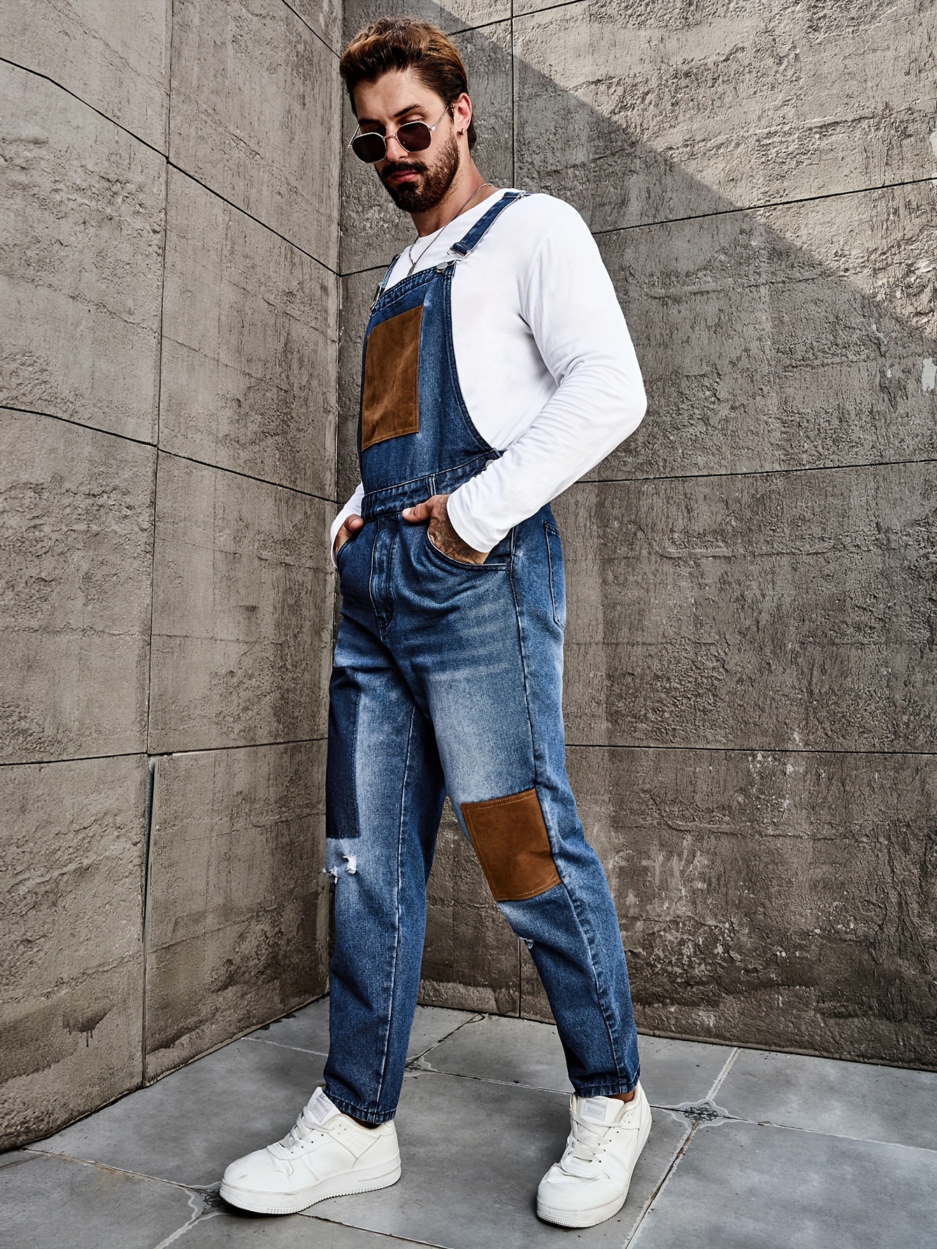 Baggy Adult Denim Dungarees Men's Loose Fit Denim Overalls