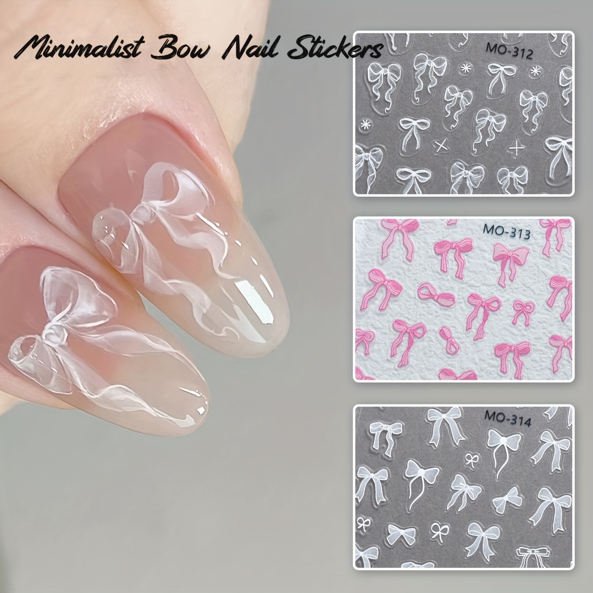 

Charming 3d Pink & White Bow Nail Art Stickers - Self-adhesive, Easy Apply Decals For Women And Girls, Perfect For Diy Manicures