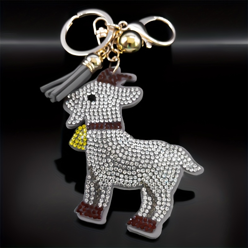 TEMU Porte-clés adorable avec pendentif en cristal de chèvre et anneau en alliage doré, parfait pour portefeuilles, sacs à main, voitures, fêtes,