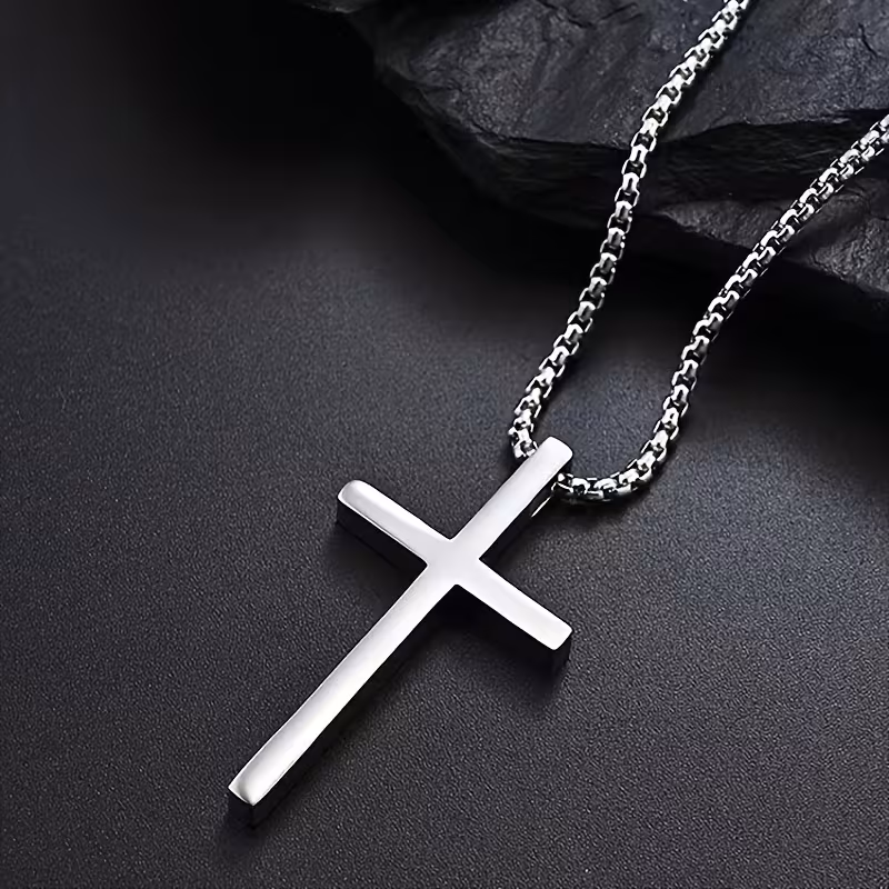 fashionable minimalist style titanium stainless steel cross necklace for men versatile stainless steel cross pendant necklace with leather jackets and denim outfits Product details 0