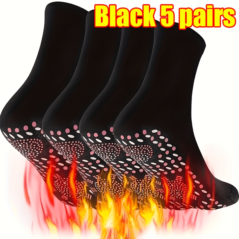 TEMU Schwarze warme Socken, 5 Paar – Warme Herbst- Wintersocken, bequeme atmungsaktive warme Outdoor-Socken, kältebeständig verschleißfest, schwarze