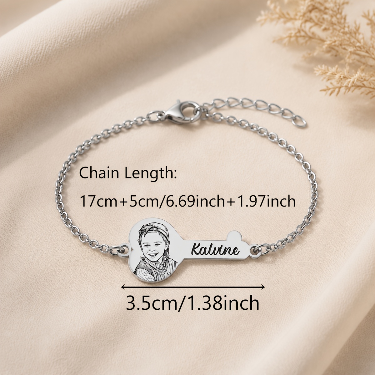 Custom Photo Key Shape Bracelet, Engraved Stainless Steel