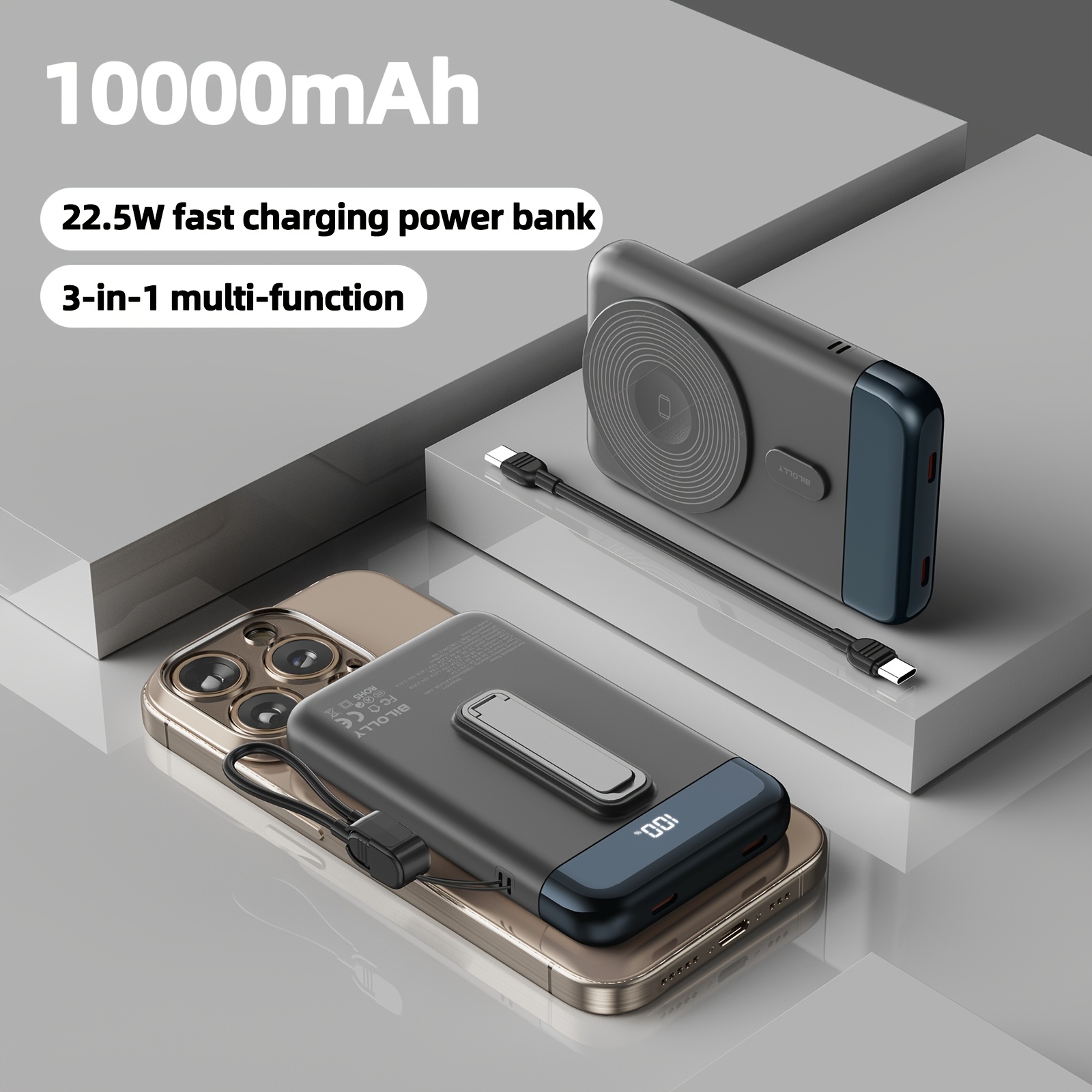 BATTERIE EXTERNE 10000MAH Magnétique Power Bank Sans Fil Pour