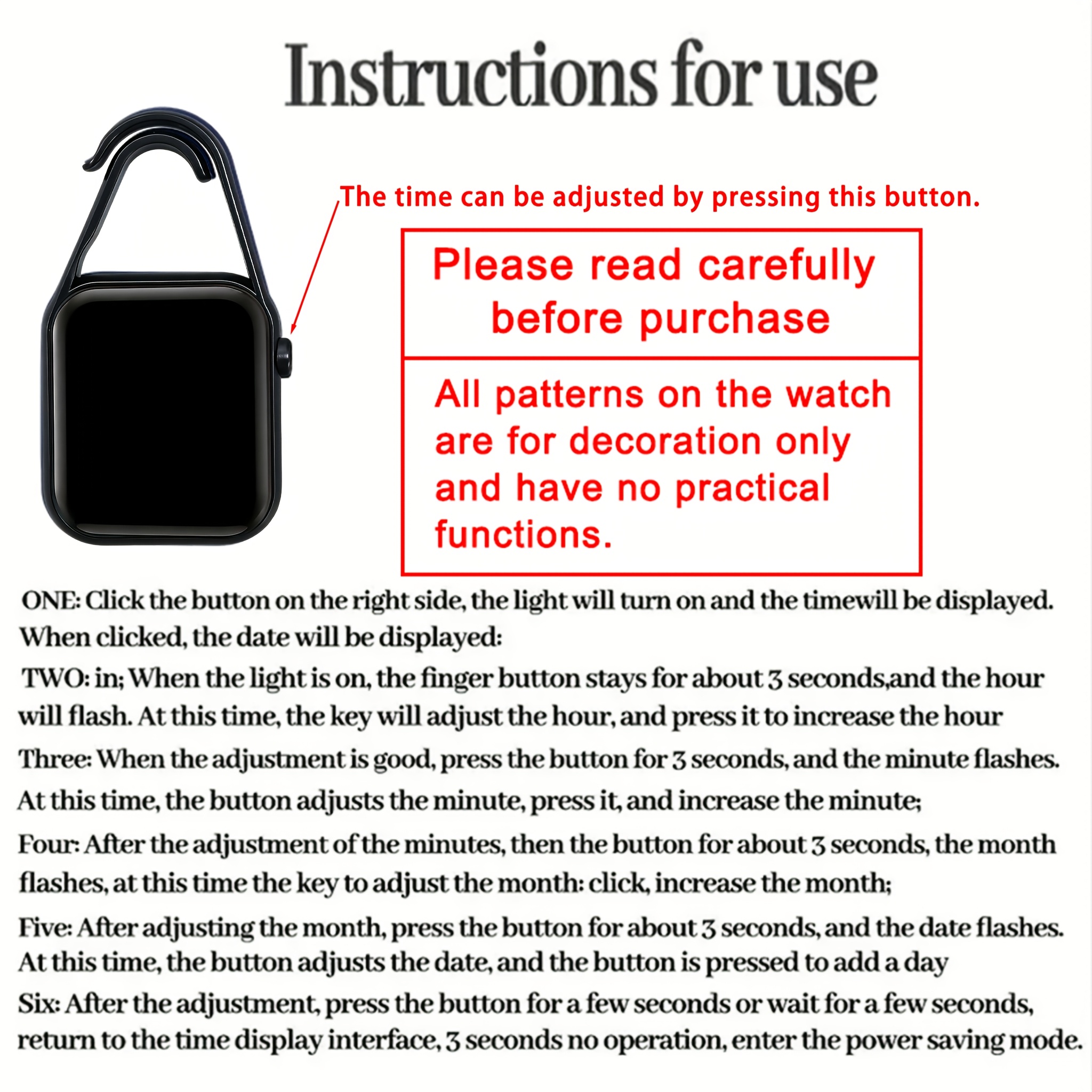 5-Pack Matte Black Square Electronic Watch Set, Unisex