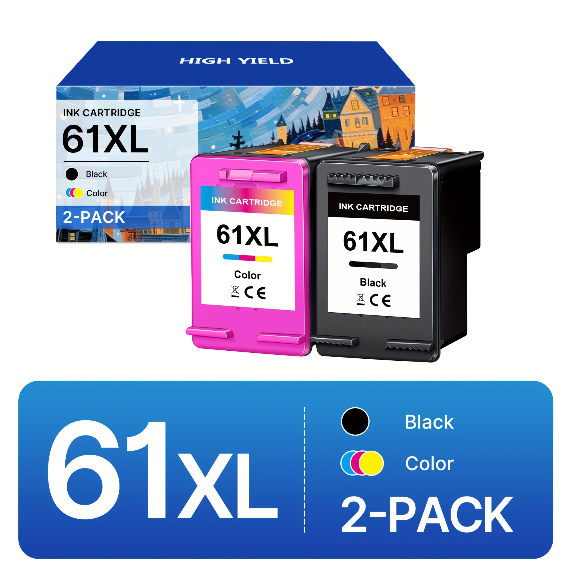 TEMU Lot de 2 cartouches d' 61XL reconditionnées de remplacement pour cartouche d' HP 61, compatibles avec les séries 4630, 4500, 4502, 5530, 1000,