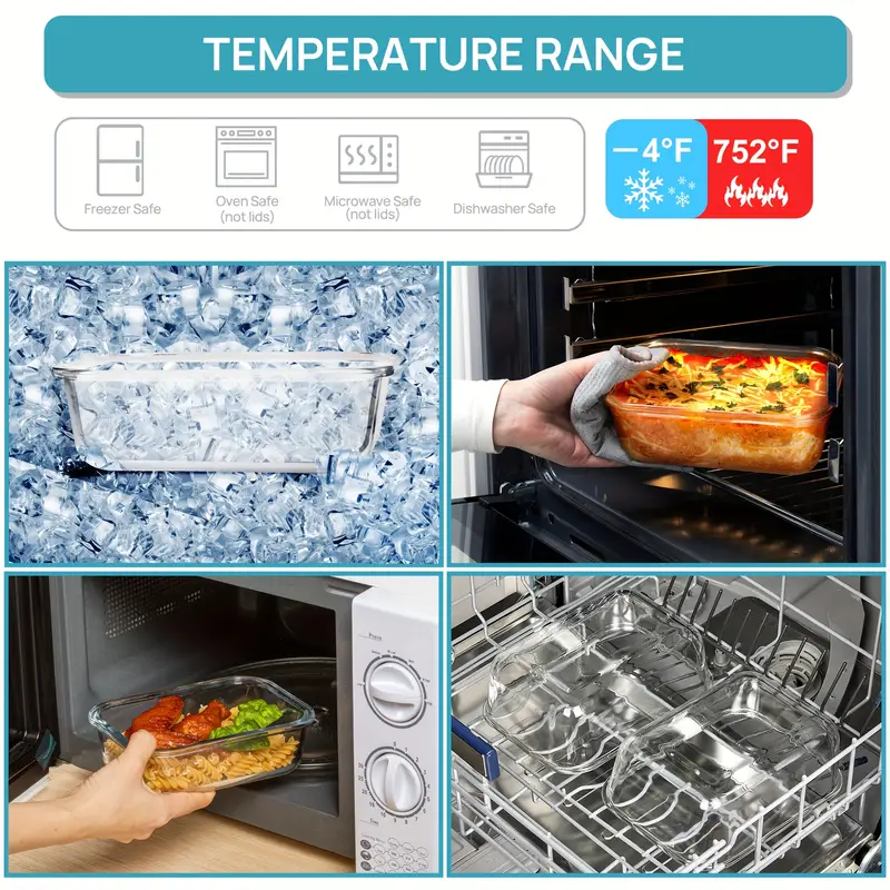 2 packs of 1860ml 63oz large glass storage containers with lids pre meal food preparation container set lid used for baking microwave oven leak proof suitable for refrigerators dishwashers Product details 2