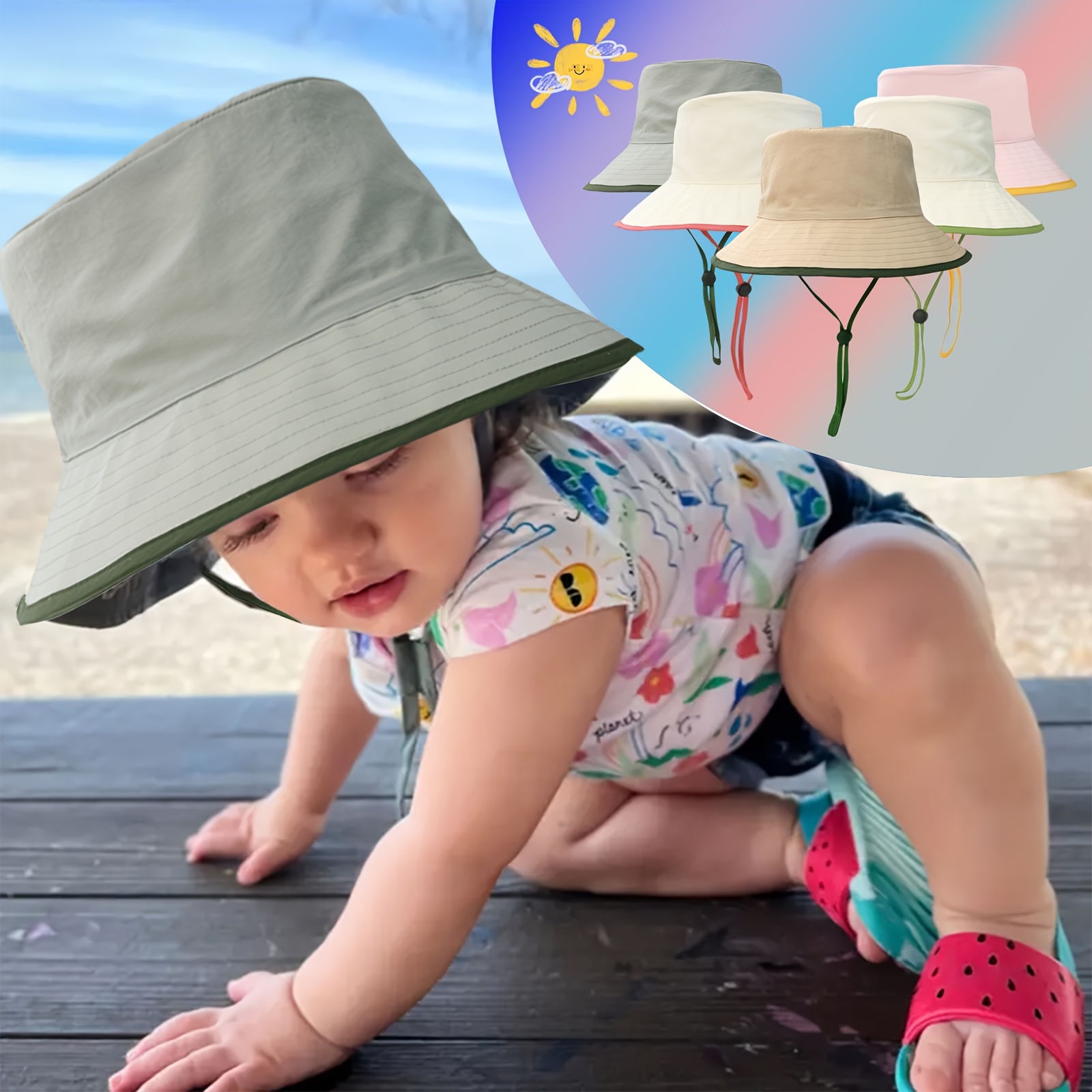 Children's Solid Color Bucket Hat Baby Sun Hat Big Brim 1 6 - Temu