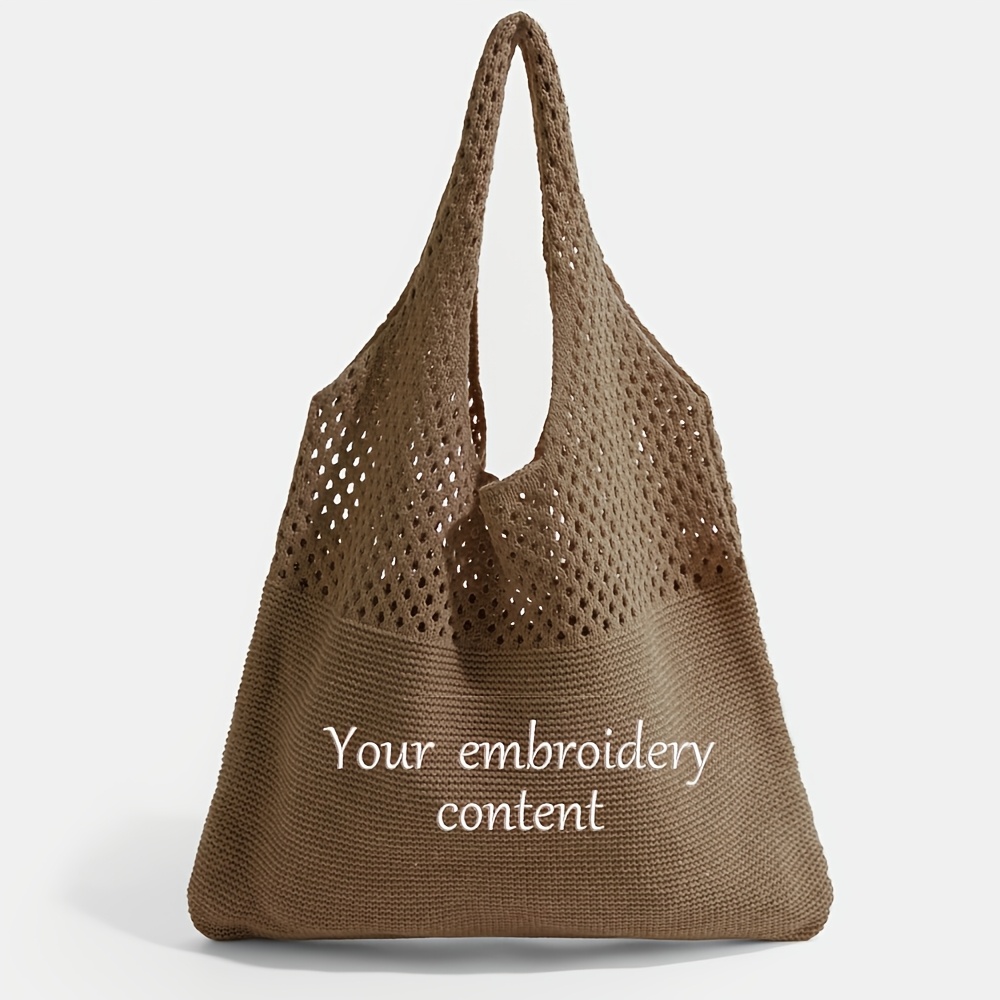 TEMU Sac fourre-tout de plage personnalisé avec nom/ brodé - Grande rétro adapté aux , sac en respirante lavable à avec broderie, motif et bretelles,
