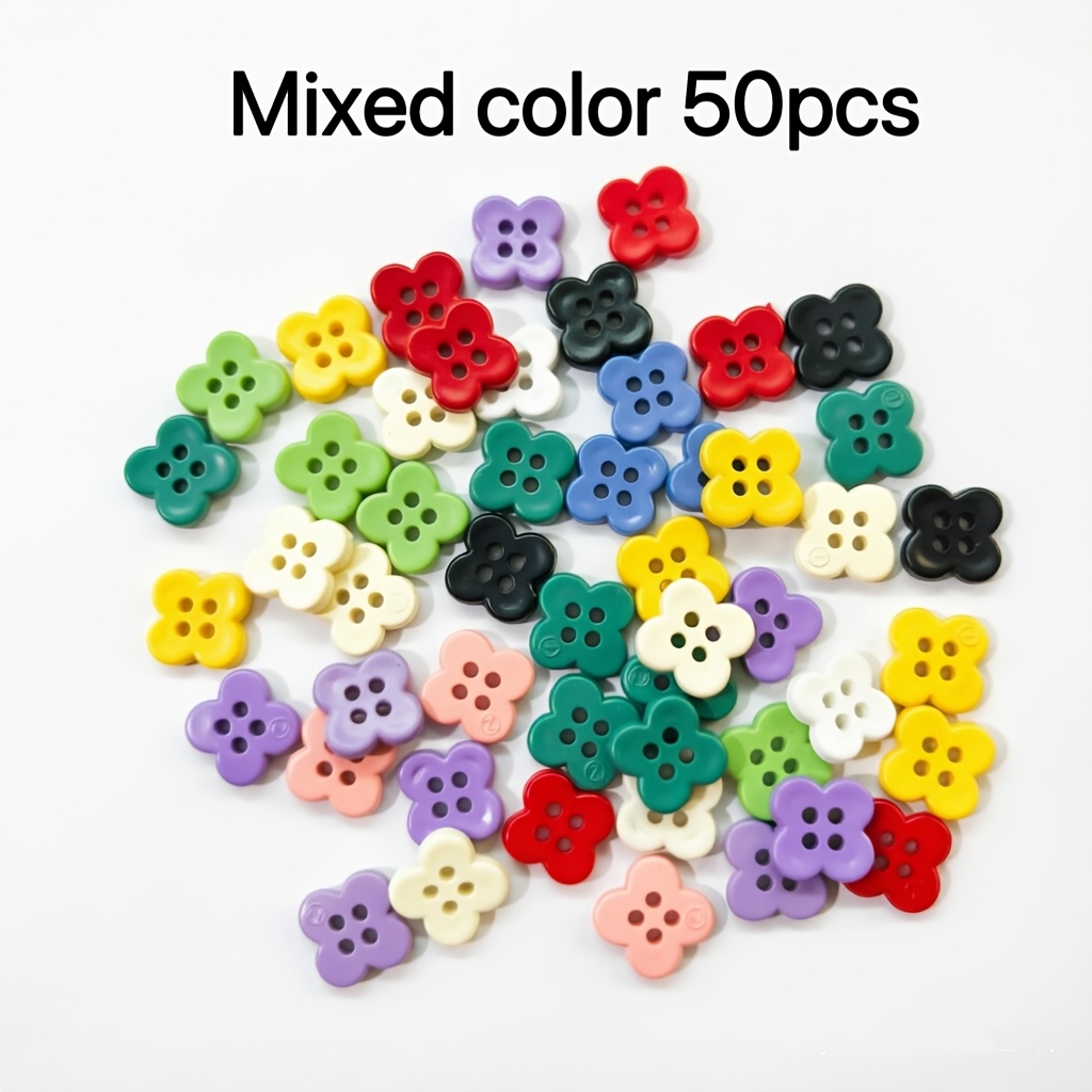 TEMU 50pcs Boutons floraux à quatre pétales de 12 mm, couleurs mélangées, fixations en résine pour la couture de vêtements, le scrapbooking, les