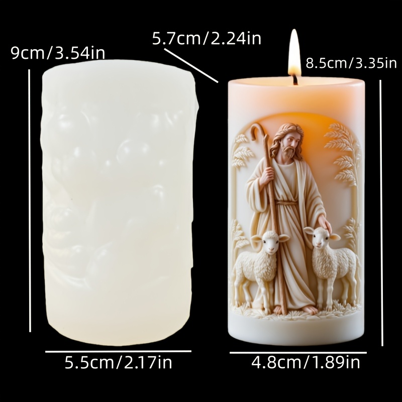 E-shop Harz-Silikonform Jesus Schaf -Zylinder-Kerze Silikonform Jesus Hirte -Zylinder-Kerze Silikonform Osterornament-Dekoration Jesus Hirte