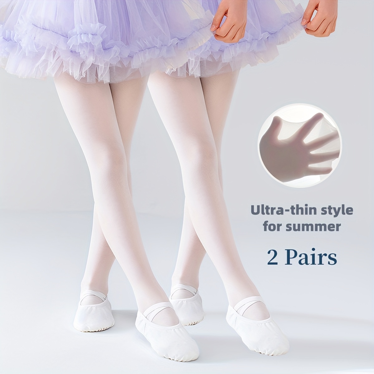 2pcs Tween Girls' Skin-friendly White Tights - Lightweight, Elastic For Dance Practice, & ,fall And Winter Clothes
