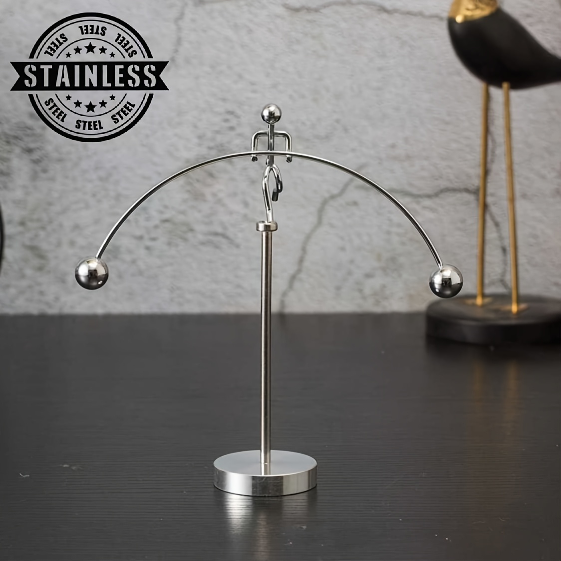 TEMU Premium Stainless Steel Balancing Sculpture, Home Livingroom Desktop Office Ornament, Dynamic Lifting Figurine Decor, Balance Desk Decor