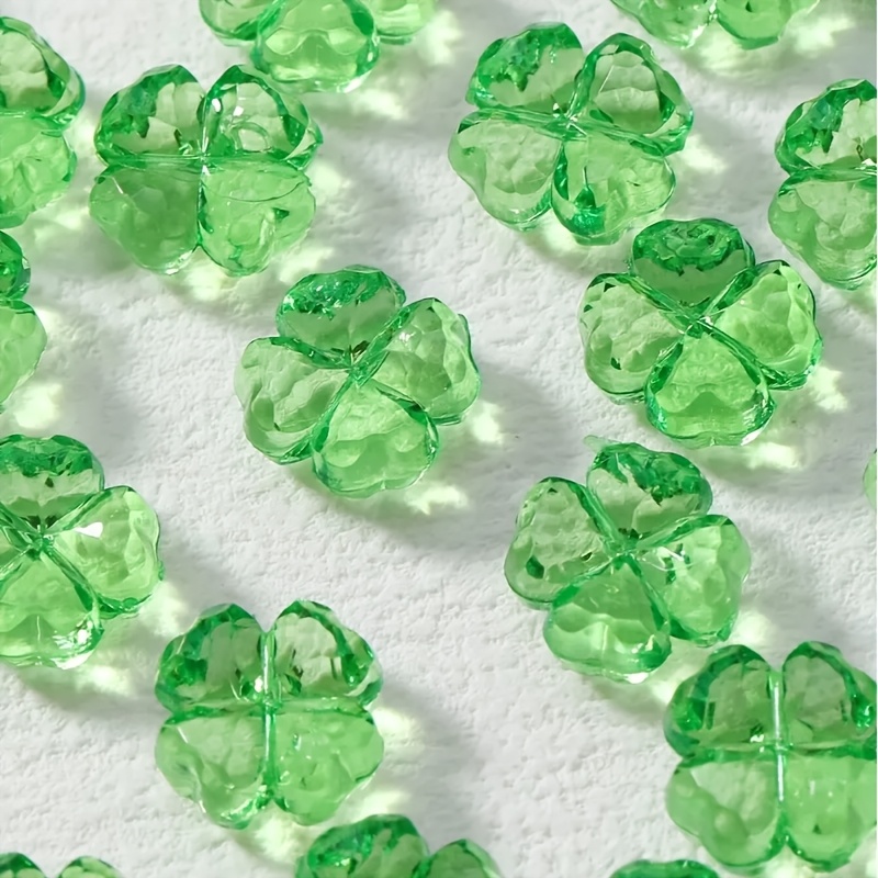 

40pcs 3d Green Acrylic Clover Beads, Charm For Bracelets, Crafts, Floral Necklaces, Earrings, Making Decorative Beads