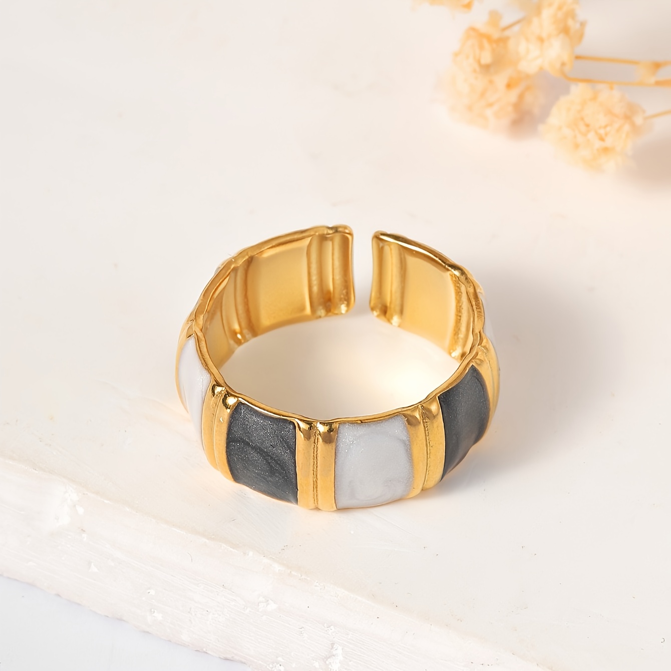Adjustable Bamboo Ring with Enamel Glaze