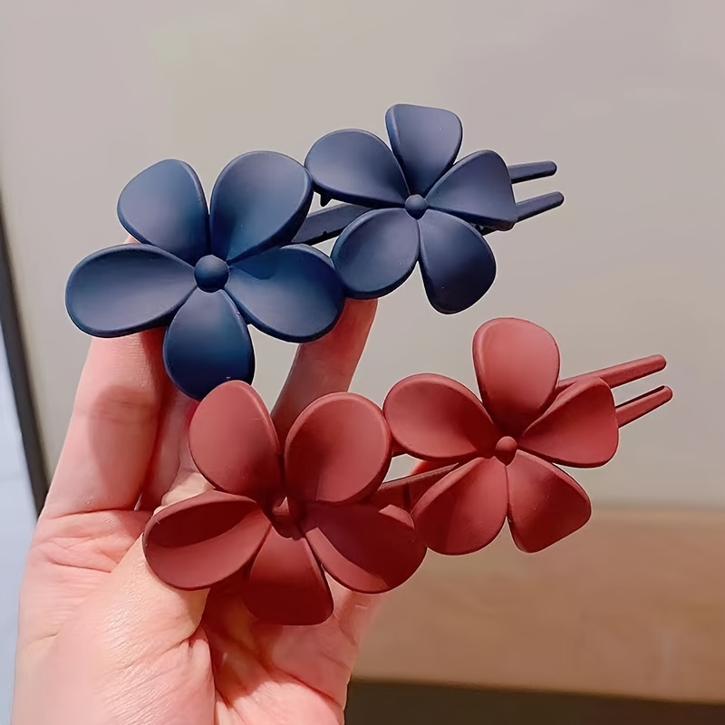 

5pcs Elegant Solid Color Matte Flower Decorative Hair Clips Non Slip Ponytail Holders For Women And Daily Use Wear